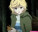 tarte ansatsu kizoku sekai saikou no ansatsusha isekai kizoku ni tensei suru highres screencap stitched third-party edit 1girl blonde hair breasts dress green eyes jacket looking at viewer outdoors short hair small