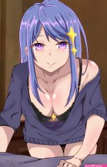 2bls maha ansatsu kizoku sekai saikou no ansatsusha isekai kizoku ni tensei suru absurdres highres 1girl black bra blue hair bra breasts cleavage collarbone downblouse hair ornament hanging breasts large breasts long
