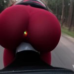 Biker Girl Rides Motorcycle With LED Light Up Butt Plug