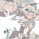 physisyoon firefly honkai: star rail stelle honkai: star rail trailblazer honkai: star rail honkai: star rail honkai series absurdres highres 1futa 1girl aqua hair aqua skirt aqua thighhighs black gloves black hairband