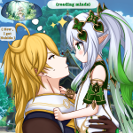 aether genshin impact nahida genshin impact genshin impact absurdres highres 1boy 1girl blue sky blush carrying day elf english text hetero looking at another pointy ears ponytail rian mizuchi size difference sky