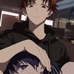 inkspirate ayanokouji kiyotaka horikita suzune youkoso jitsuryoku shijou shugi no kyoushitsu e absurdres commentary commission english commentary highres 1boy 1girl artist name black hoodie cheek bulge drawstring fellatio frown hair...