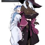 mochiume9 recluse elden ring revenant elden ring elden ring elden ring nightreign absurdres highres translated 1futa 1girl :o ? areola slip barefoot black dress black hat blue eyes blush breasts bulge clenched