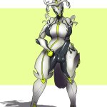 lewdreaper oberon warframe warframe highres 1futa armor breasts full-package futanari full body futanari genderswap genderswap mtf helmet horns large breasts penis solo testicles