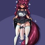 limebreaker original absurdres highres 1futa ahoge animal ears animal penis blush breasts clothes lift erection eyeshadow fox ears fox girl fox tail futanari heart horse penis huge penis huge testicles knotted penis