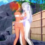 Personified Ho-Oh and Lugia engage in intense lesbian play