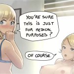 Shy Futanari letting a doctor take care of her cum-packed dong