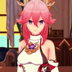 3D Anime Hentai Genshin Impact: Volwassen Yae Miko pleziert gigantische lul!