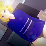 temari naruto boruto: naruto next generations naruto series highres tagme 1girl 3d blonde hair japanese clothes office quad tails smile solo spiked hair thighs