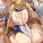 club3 bradamante fate bradamante first ascension fate viy fate fategrand order fate series 1boy 1girl 2021 all fours ass back backboob bare back bare shoulders between breasts blonde hair blue leotard blush