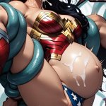 Head Thrown Back Hanging Tied By Tentacles Wonder Woman Panties AI Porn