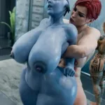 Futanari Blue Alien Dominates Gym Men
