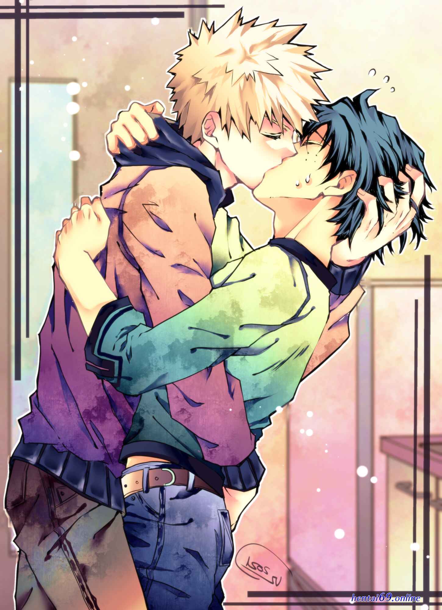 Deku and bakugou kissing very intense yaoi