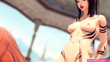 Miqo’te Riding Her Futa Friend at the Pool